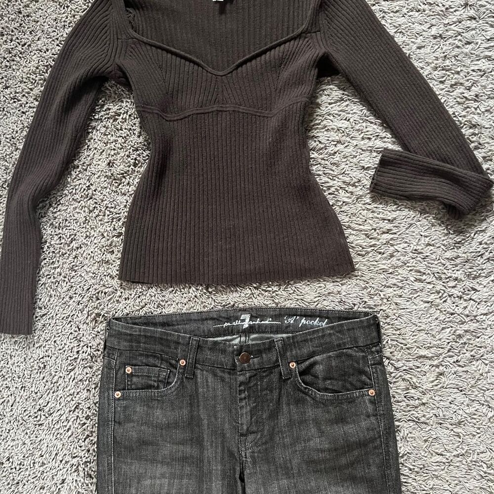 EUC 7-for-all-mankind Women's Brown and Grey Jeans - Picture 4 of 14